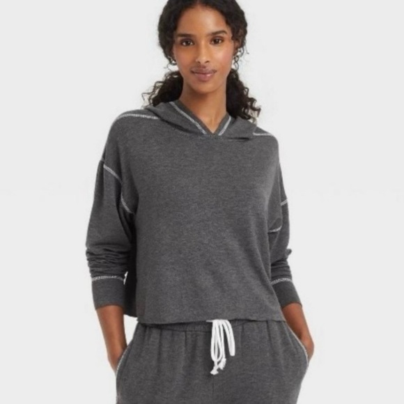 Colsie Size Small Oversized Lightweight Cropped Hoodie Shirt Dark Grey NWT - Picture 1 of 16